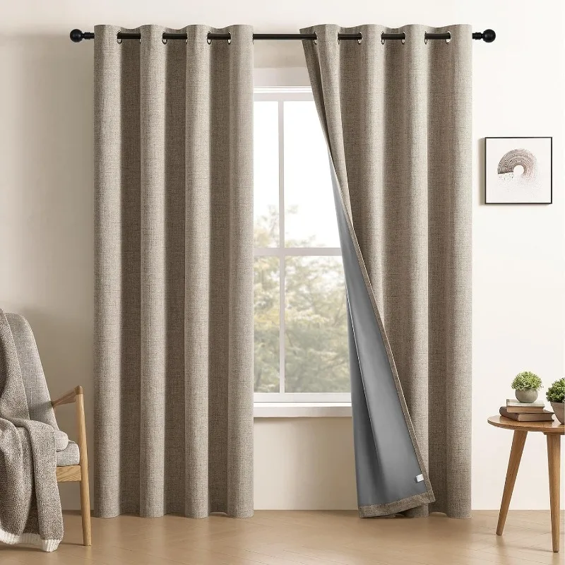 Full Blackout Curtains Energy Efficient with Coating Back,100% Sun Blocking Curtains for Bedroom,Thermal Insulated Window