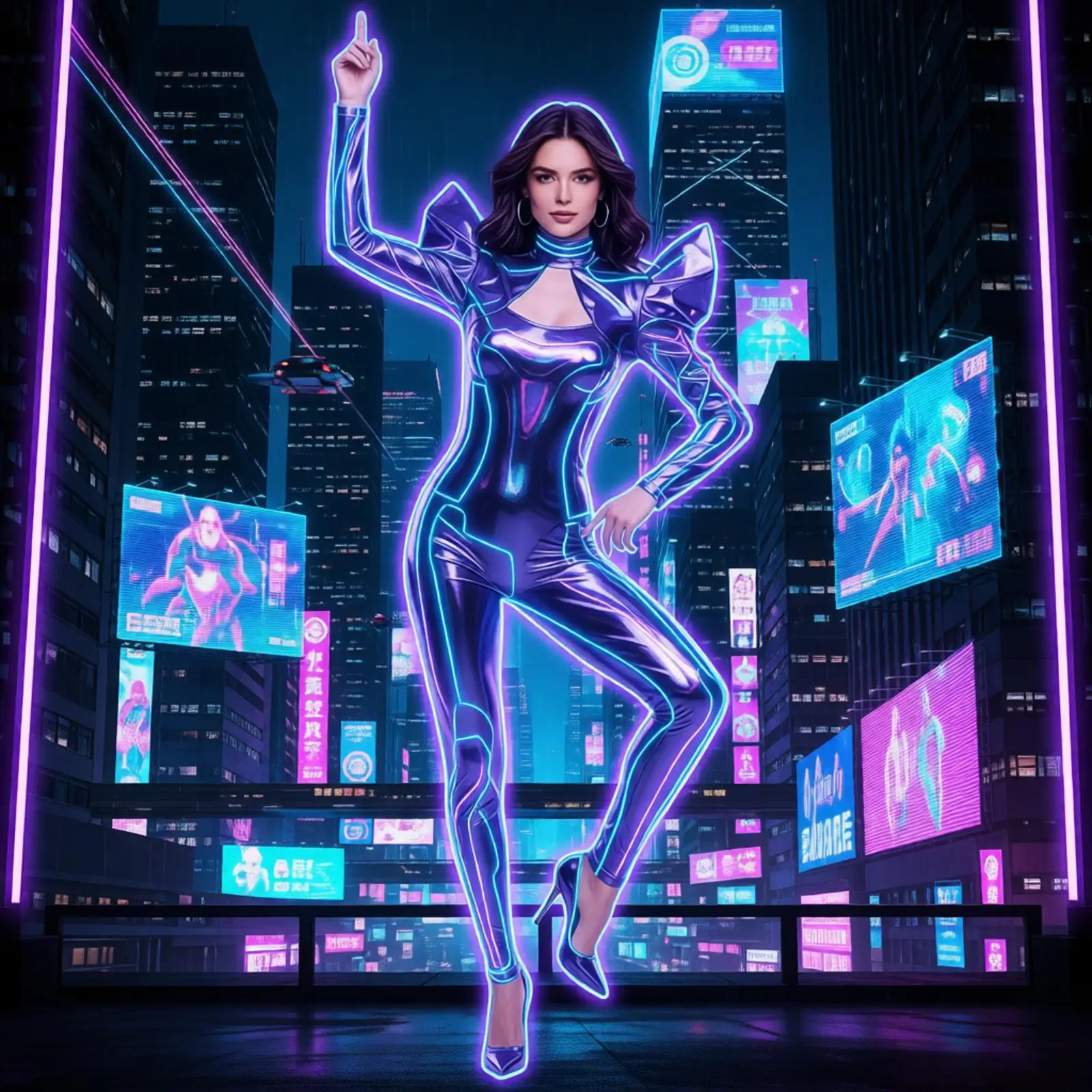 

Women Metallic Shiny Outfit Bodycon Legging Sling Jumpsuit And Futuristic Long Sleeve Crop Top Halloween CyberpunkStyle Costume