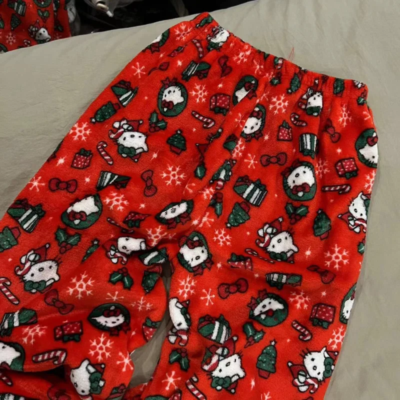 Sanrio Hello Kitty Christmas Skeleton Goth Punk Casual Pants Cute Cartoon Print Calf-Length Pajama Pants Girls Autumn Home Pants