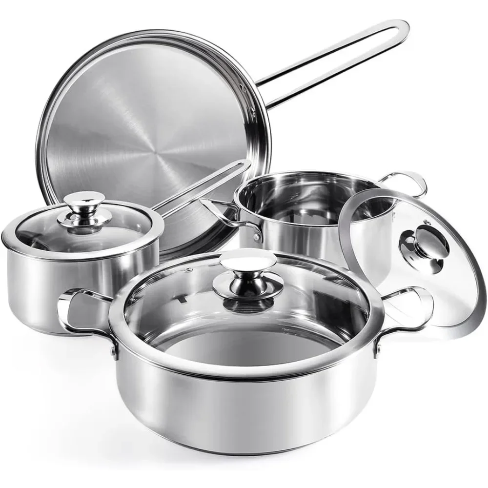 

Stainless Steel Cookware Set, 7 Piece Nonstick Kitchen Induction Cookware Set,Works with Induction/Electric and Gas Cooktops, No