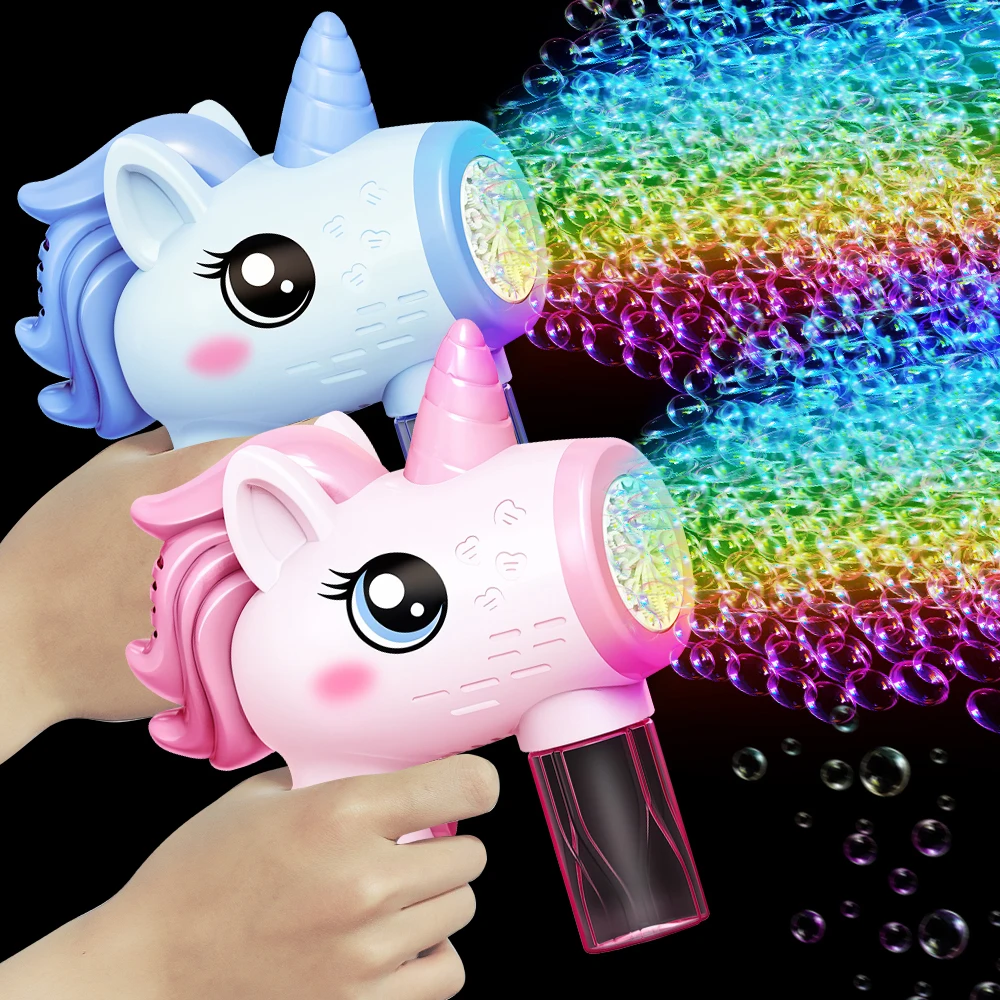 New Electric Unicorn Bubble Gun Toy Bubbles Machine Automatic Soap Blower with Light Summer Outdoor Party games Child Gift