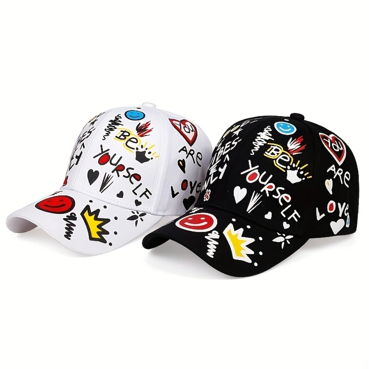 1piece Unisex Smiling Face Graffiti Print Baseball Cap Outdoor Adjustable Sunscreen Leisure Hat Spring Autumn Travel Vacation