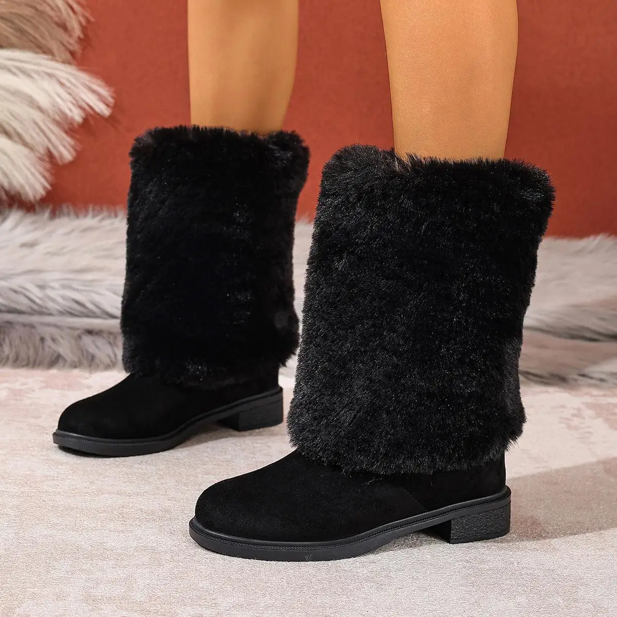 Botas de Piel de Gran Tamaño, Estilo Vaquero Occidental, Punta Redonda, Tacón Grueso, Caña Alta, Nuevo Estilo Transfronterizo, Moda Otoñal para Hombre