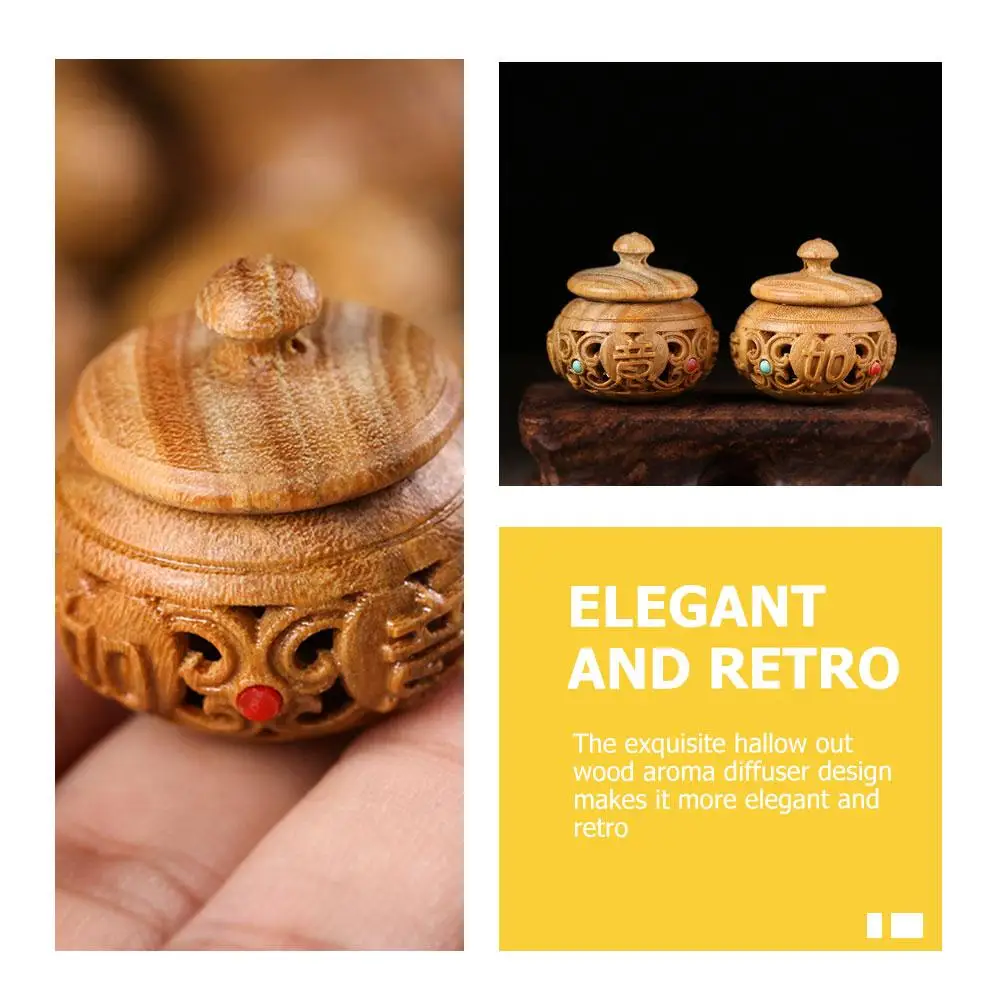 

2 Pcs Carved Sachets Aromatherapy Bottle Decorative Diffuser Incense Hollow Wood DIY Office Fragrance