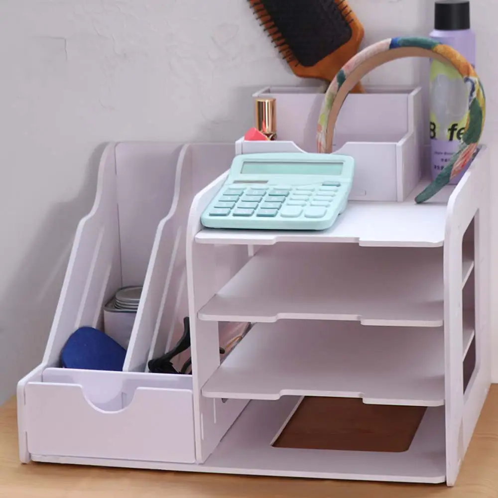 Large Capacity File Storage Rack Thickened Multi-Layer Desktop Organizer Space Saving Partition Design Desktop Storage Box
