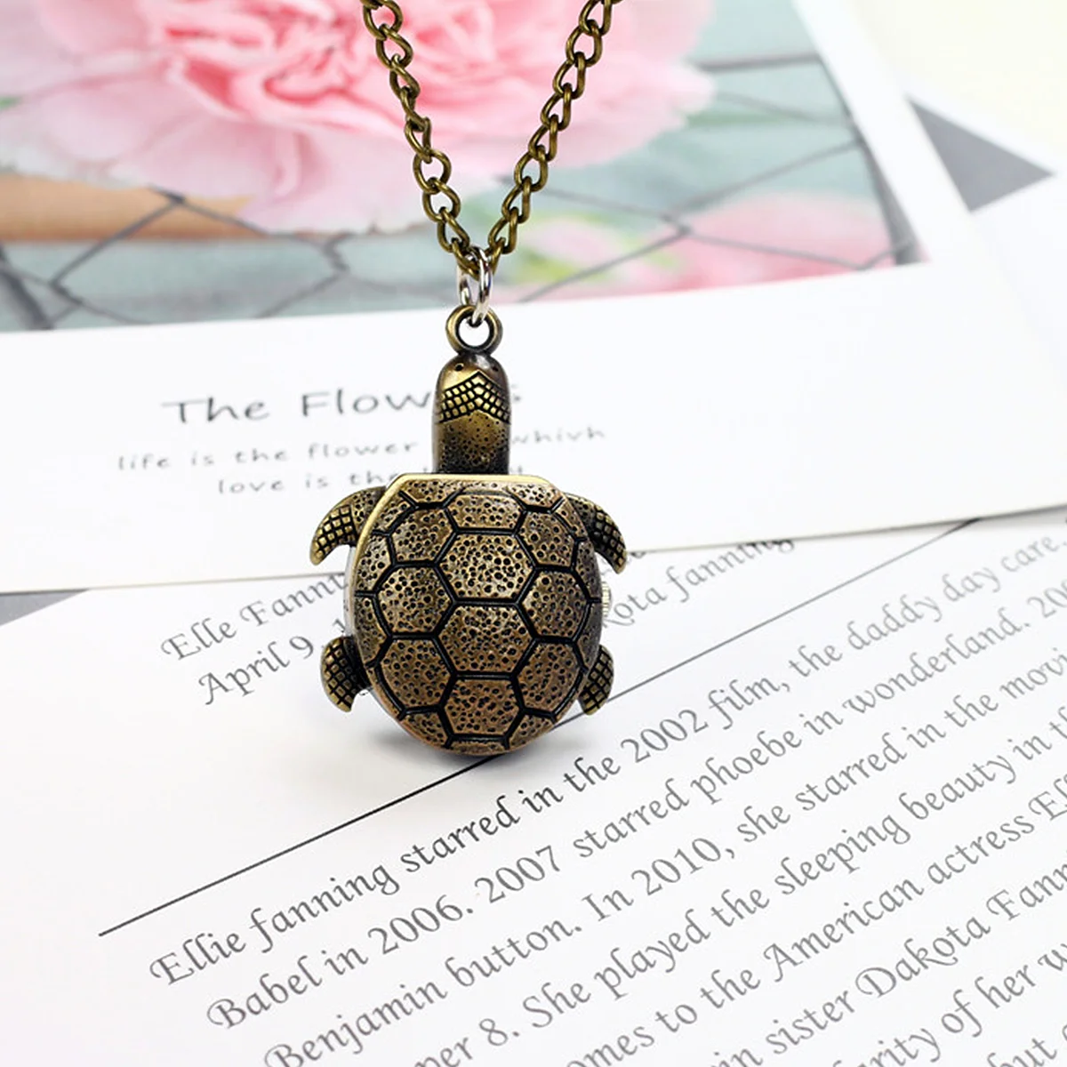 Bronze Turtle Vintage Pocket Watch Pendant Chain Necklace Retro Decor Alloy Zinc Mechanical Hanging Creative Man Mens Necklaces