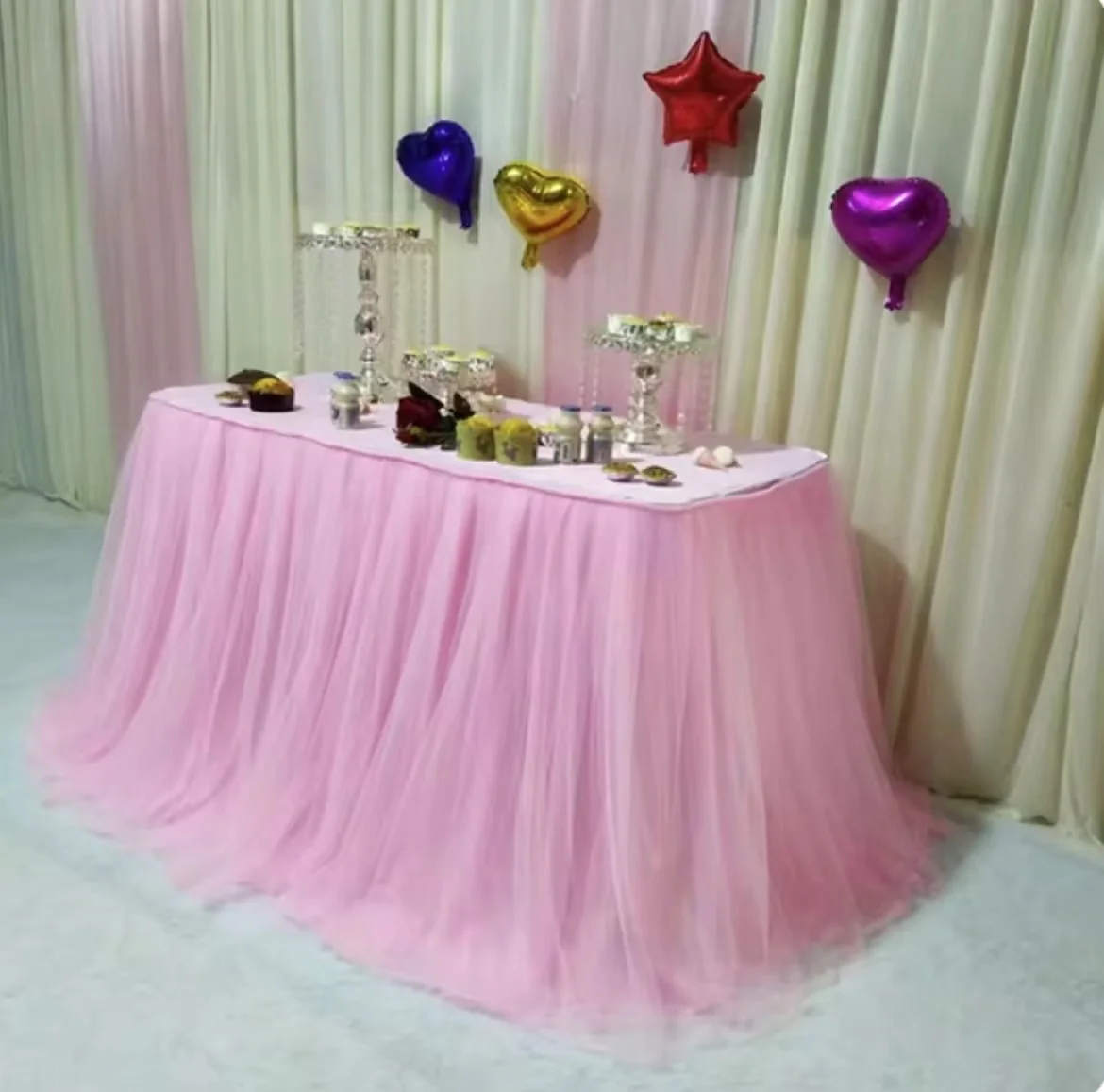White Tulle Table Skirt, Rectangular Round Table, 2-Layer Pleated Tulle Skirt Decoration Wedding Birthday Party, Baby Shower,