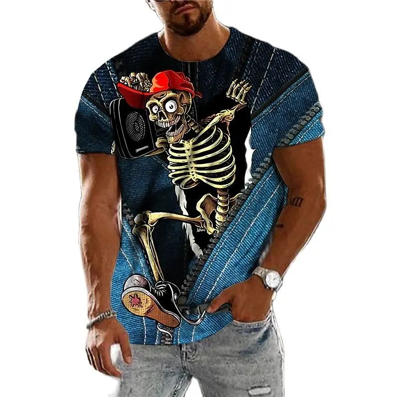 Vintage Horror 3d Skull Print Men\'s T-shirt Summer Classic Casual O Neck Short Sleeve Fashion Loose Oversized Tops Tee Shirt Men