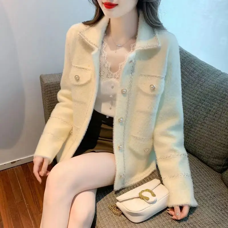 Famous Little Fragrant Style Mink Fleece Coat Women 2023 Autumn and Winter Casual French Premium Loose Cardigan Coat Female Top