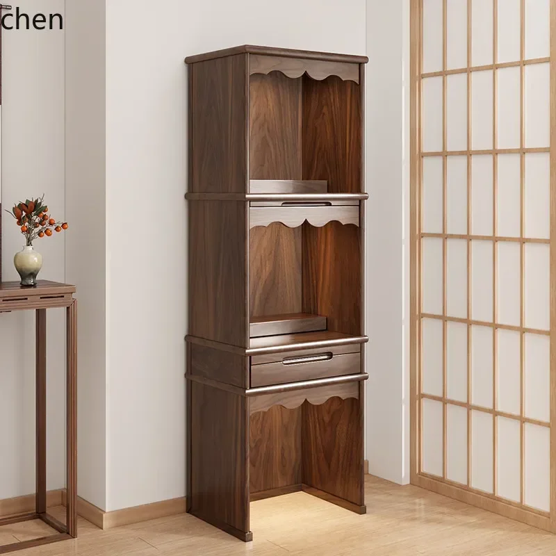 y14- solid wood ancestor altar cabinet black walnut buddhist niche standing cabinet three-layer for home land public niche