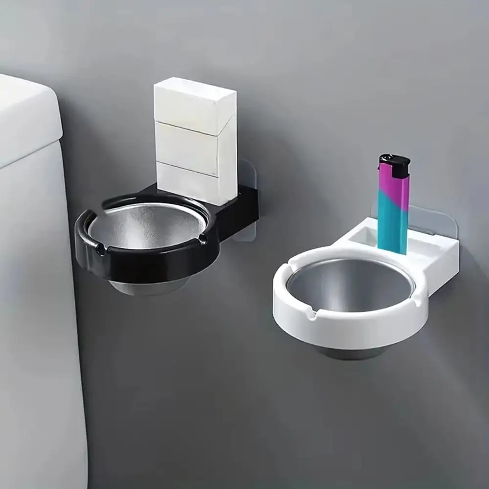 1Pcs Wall Mounted Stainless Steel Hanging Ashtray Split Design Ash Storage Cup Self Adhesive For Toilet Bathroom Household
