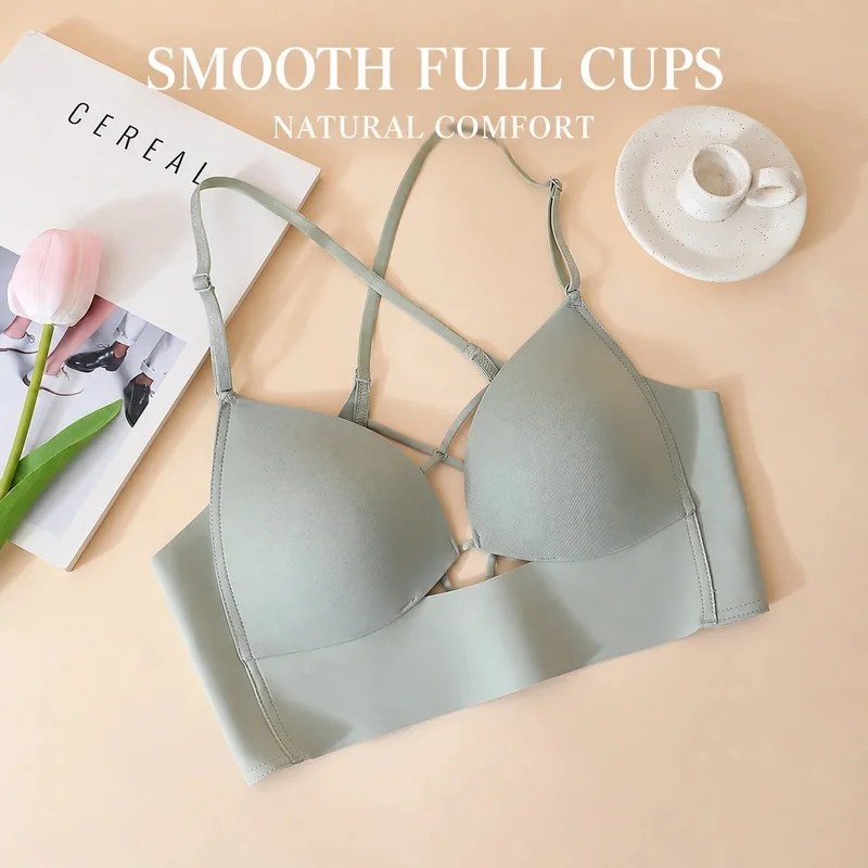 Backless Triangle Bra for Women Wireless Cross Straps Lightweight Push Up Breathable Comfortable Lingerie Everyday