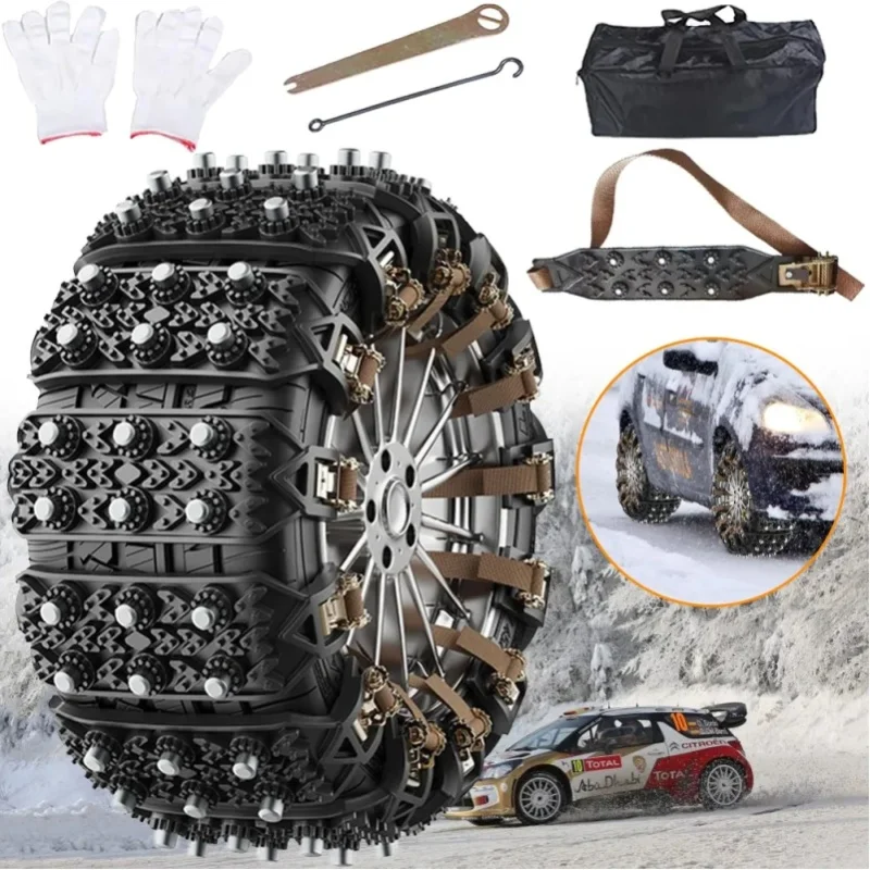 4 Stück verstärkte Schneeketten für Autoreifen, verstellbare, robuste, universelle Notfall-Schneeketten für SUVs, Pkw und Pickups.