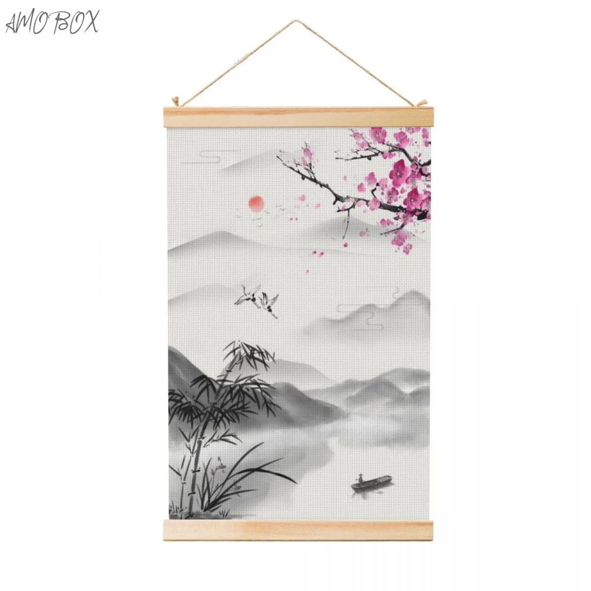 AMOBOX-Ink Landscape Painting, Decorative Paintings, Wall Art, Room Decoration, Wooden Shaft Hanging Poster, 634416444