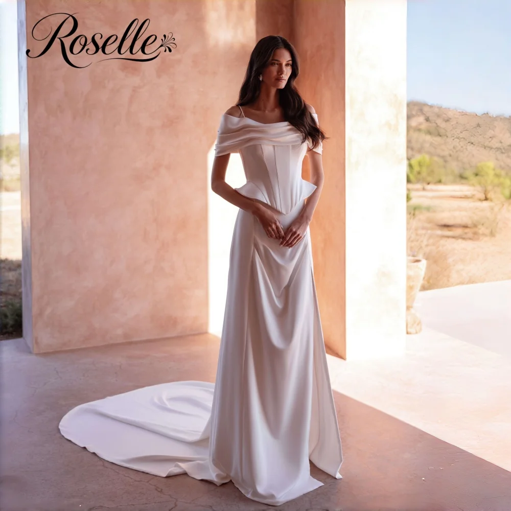 ROSELLE Elegant Two Piece Off Shoulder Mermaid Wedding Dress Pleated High Side Slit 2026 Bridal Gown Customized Vestido De Novia