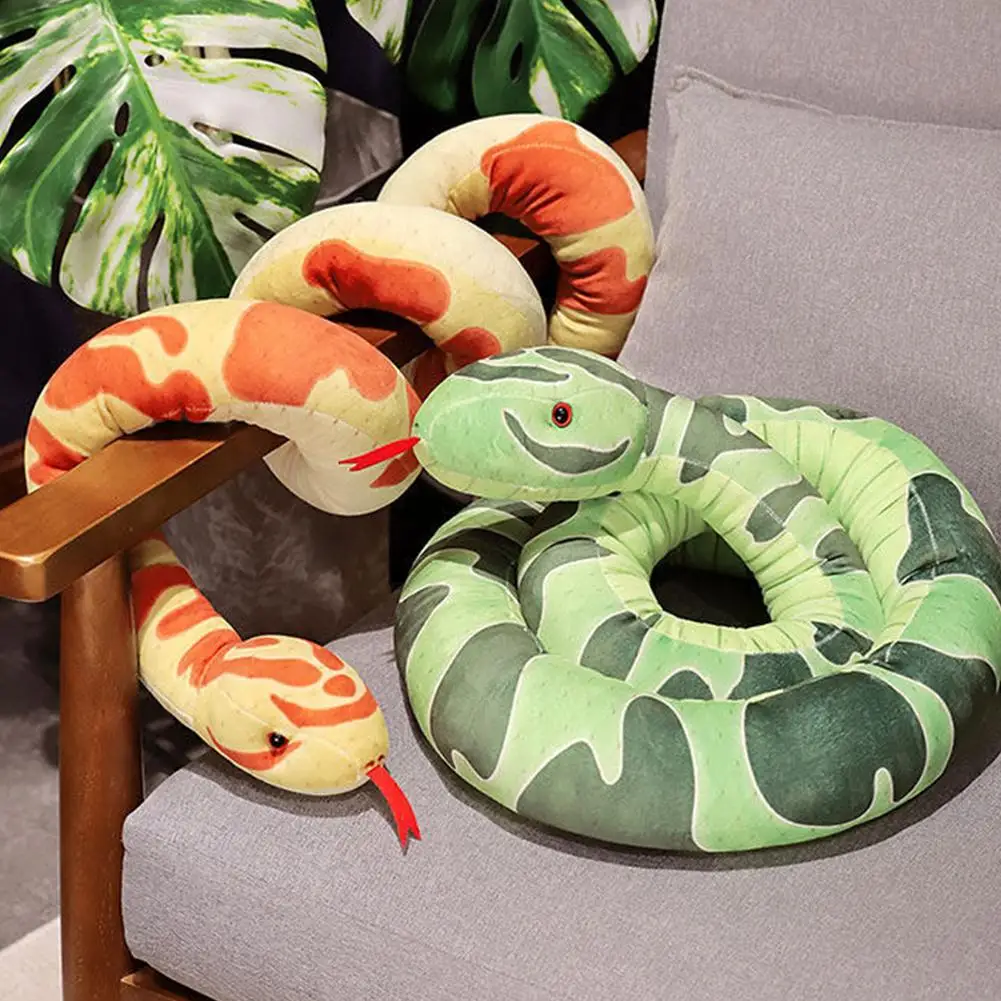 110/160cm Giant Snakes Plush Toy Cartoon Long Yellow Green Python Stuffed Snake Plushie Children Boys Gift Home Decoration