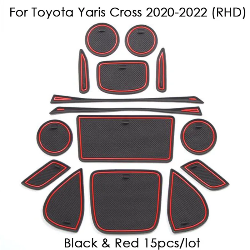 Anti-Slip Gate Slot Cup Mat Fit for Toyota Yaris 2020 2021 Accessories Rubber Door Pad Car Non-Slip Mats Cover Car Stickers