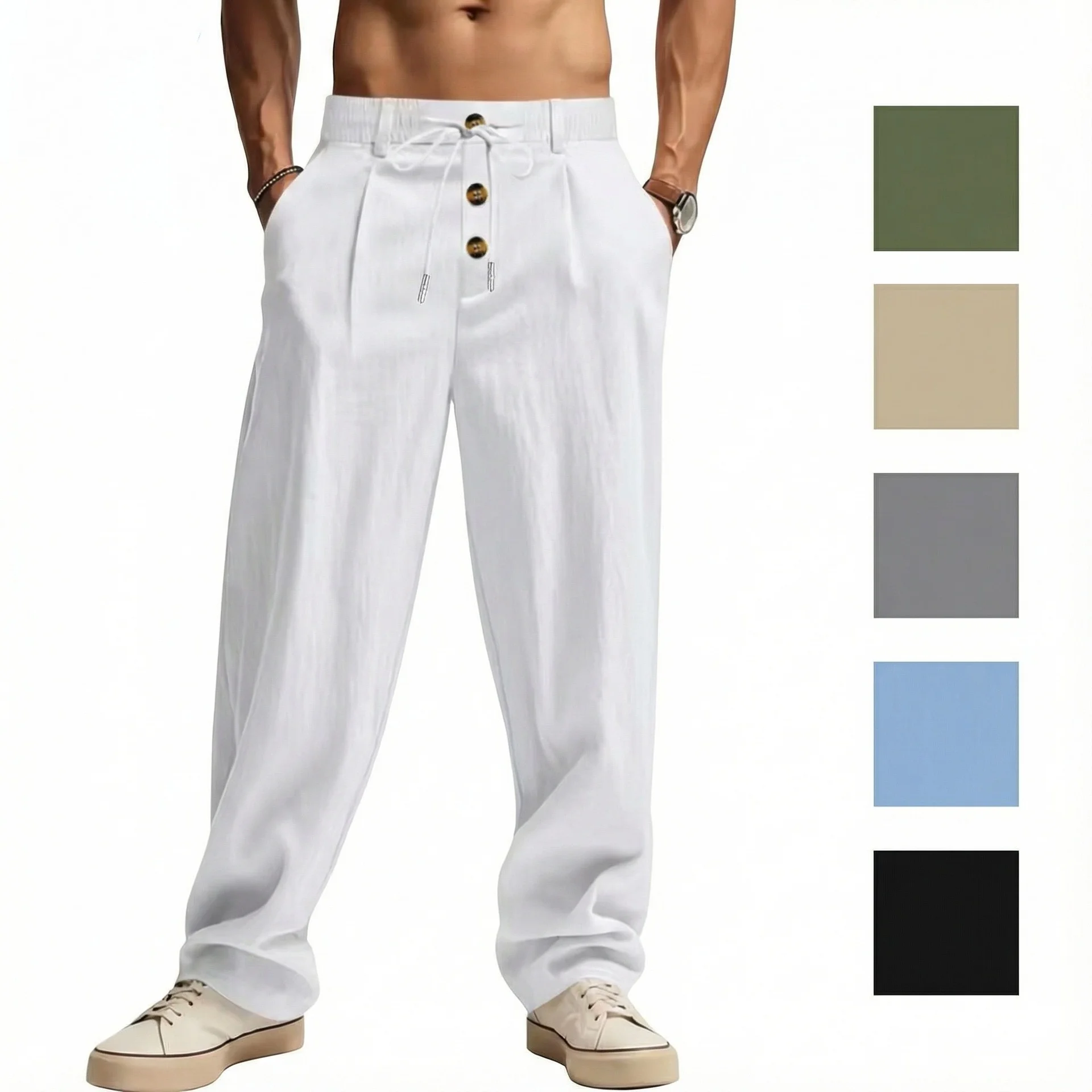 Men'S Fashion Linen Pants - Celana Kasual Pria Baru dari Katun
