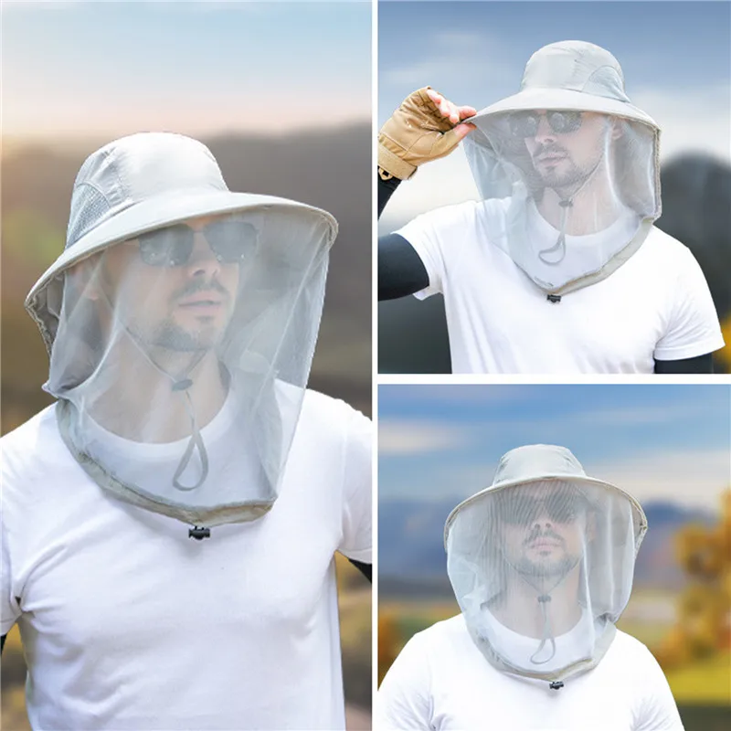 Outdoor Head Face Mask Hat Net Cover Anti-mosquito Cover Mosquito Net Cap Summer Travel Breathable Head Mesh Covers Fishing Caps