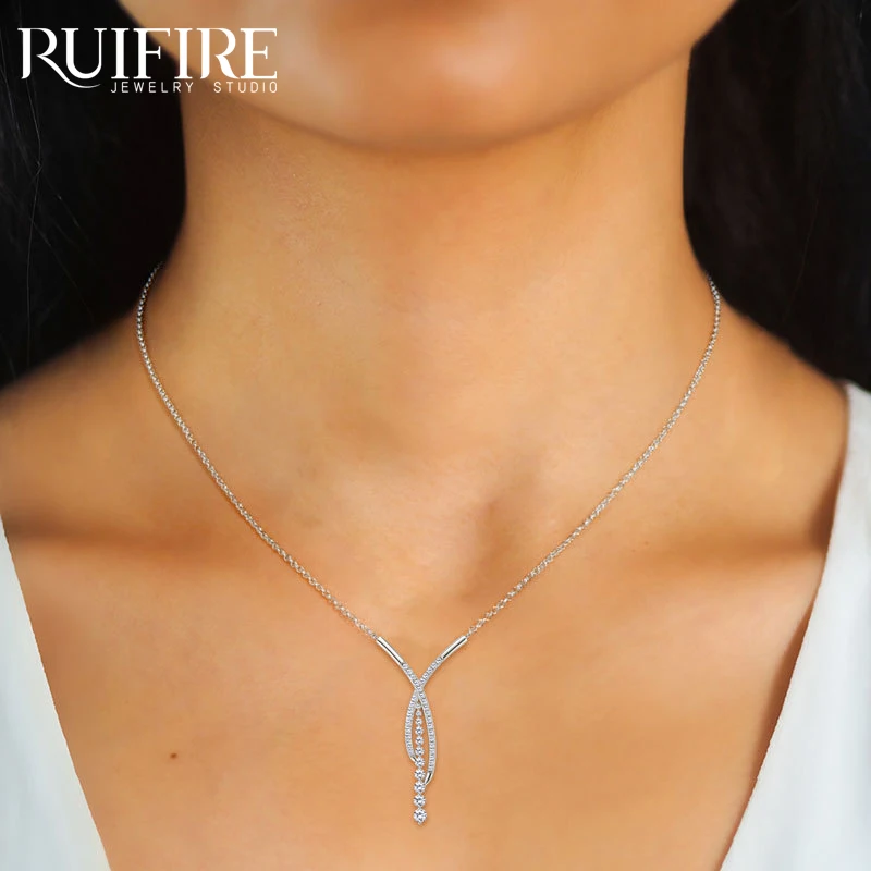 

RUIFIRE X Necklaces Full Moissanite Necklace Women S925 Sterling Silver White Gold Plated Unique Design Choker Certificate GRA