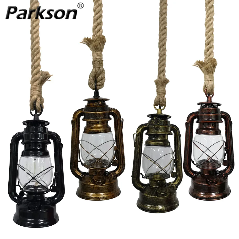 Fixture Hemp Retro Kerosene Pendant Light E27 AC 110V 220V Ceiling Pendant Lamp For Indoor Home Decor Living Room Kitchen Light