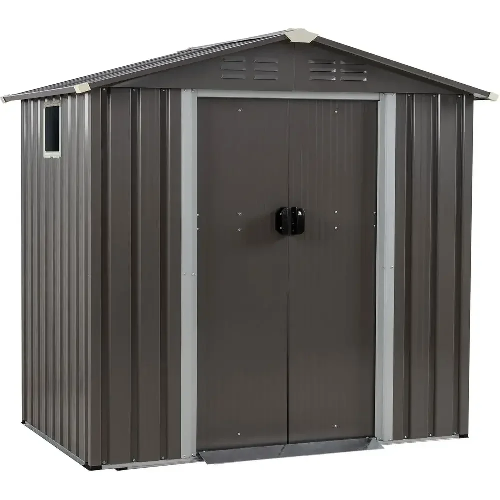 6x4 Outdoor Metal Storage Shed with Lockable Double Doors - Weatherproof and Gray for Garden, Patio, Lawn