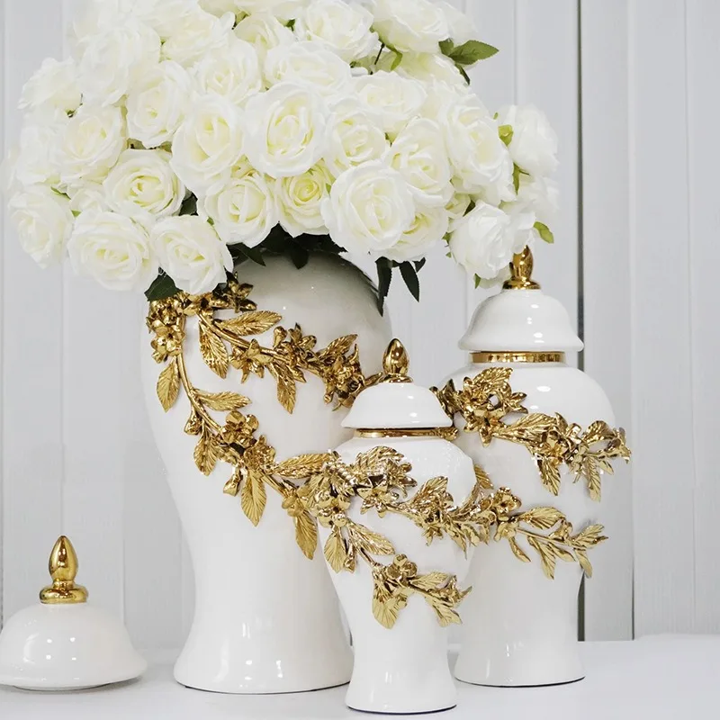 

European light luxury handmade decal electroplated gold general bottle living room hotel entrance flower arrangement craft decor