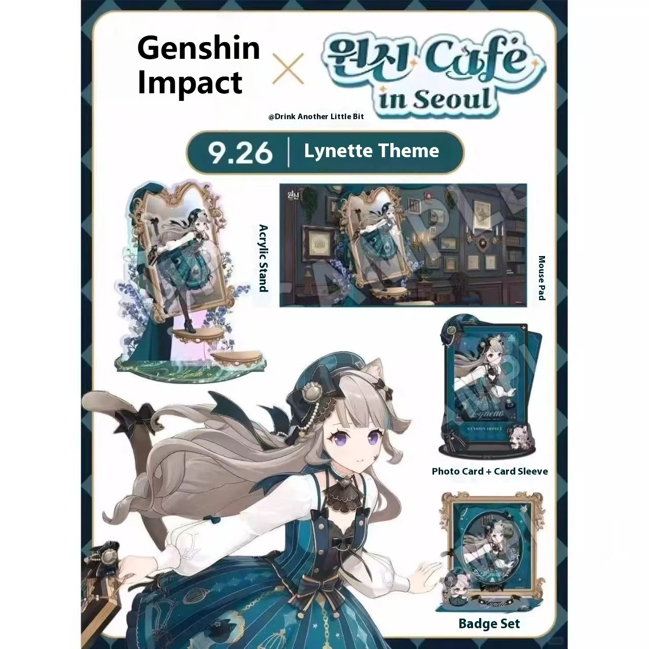 

[Официальный товар] Предпродажа Genshin Impact Cafe In Seoul Lynette High Beauty Набор значков с акриловым кронштейном Коллекция рам для карт
