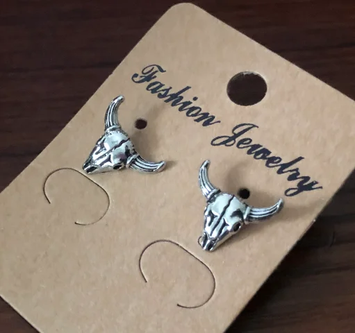 Bison Buffalo Head Stud Goth Bull Skull Punk Earring Ox Ear Gothic Jewelry