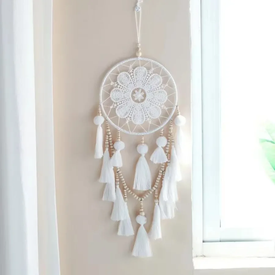 1Pcs Handmade Dream Catcher Indian Style Woven Wall Hanging Decoration White Dreamcatcher Wedding Party Hanging Decor