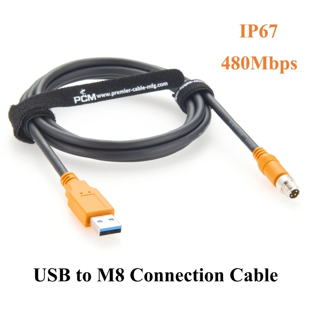M8 A Code 4Pin Male to USB 3.0 A Male Cable IP67 480Mbps Industrial USB 3.0 Connection Cable Compatible with IFM E30136