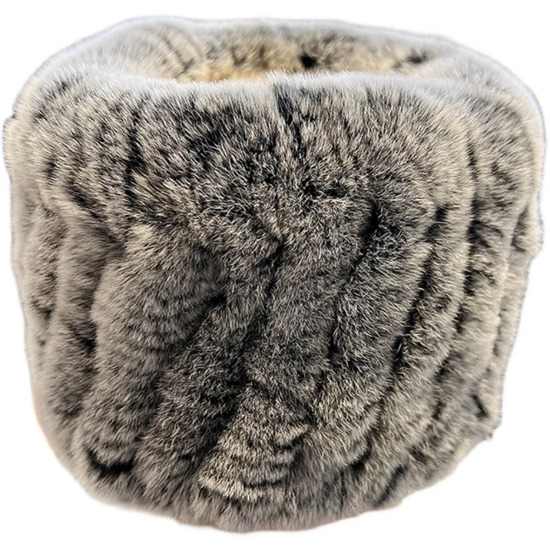 Women Genuine Rex Rabbit Fur Handmade Stretch Fur Scarf Knit Headbands Girls Natural Fur Ring Cowl Snood Scarves Winter