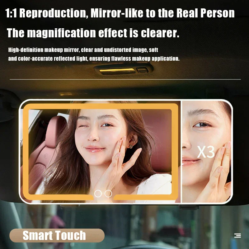 1Pc Portable Car LED Makeup Mirror HD Mirror Three Gear Adjustment Sun Visor Plate Universal Interior Rear Mirror Vanity Mirror