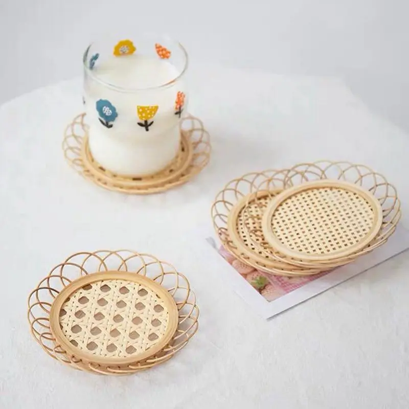 Home Decoration Natural Bamboo Woven Coaster Handwoven Rattan Cup Mat Handmade Placemat Coffee Shop Table Accessories