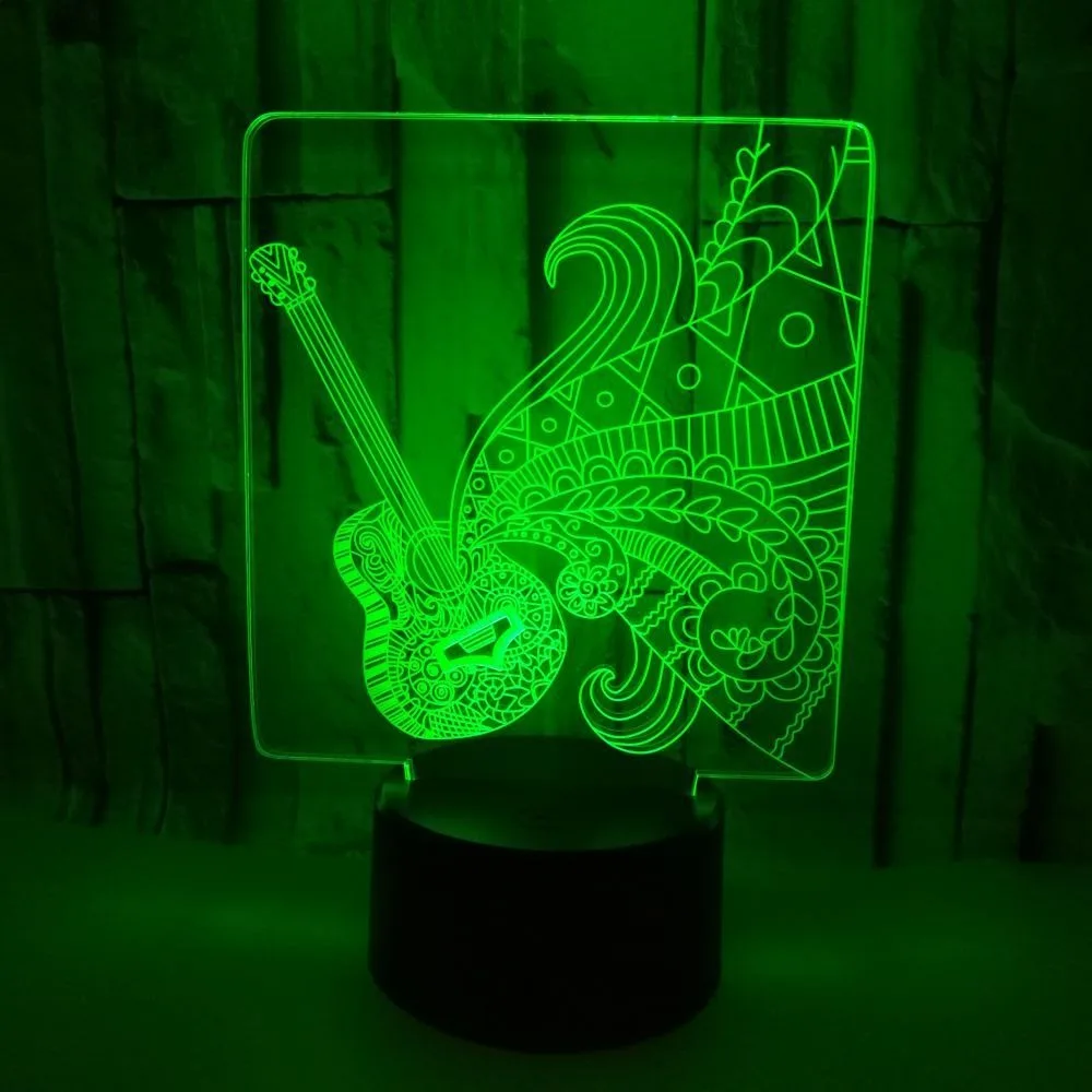 Nighdn 3D Lamp Guitar LED Night Light 7 Color Changing Illusion Night Lamp for Bedroom Decoration Creative Gift for Women Kids