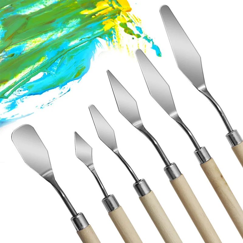 Art paint scraper student art supplies acrylic gouache paint scraper single wooden handle stainless steel painting knife