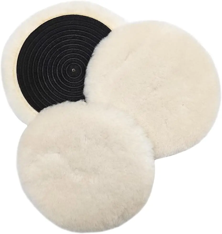 

3 шт., 5-дюймовый комплект шерстяных полировальных подушечек — мягкая овчина для полировки автомобилей, подложка на крючках и петлях