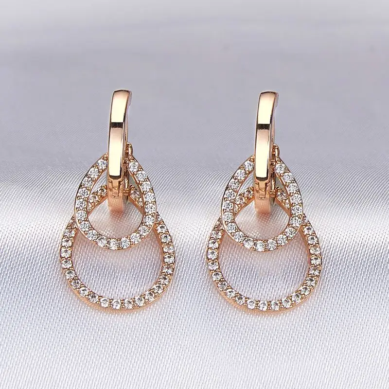 

Dckazz Autumn New Classic Luxury Crystal Copper Gold Color Hoop Earring Female Trendy Minimalist Jewelry Round Drop Earring