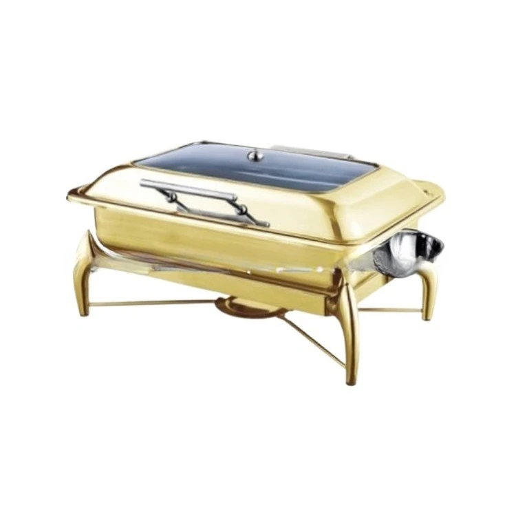 

Rectangle clamshell buffet stove, luxury gold-plated buffet stove for hotel kitchen