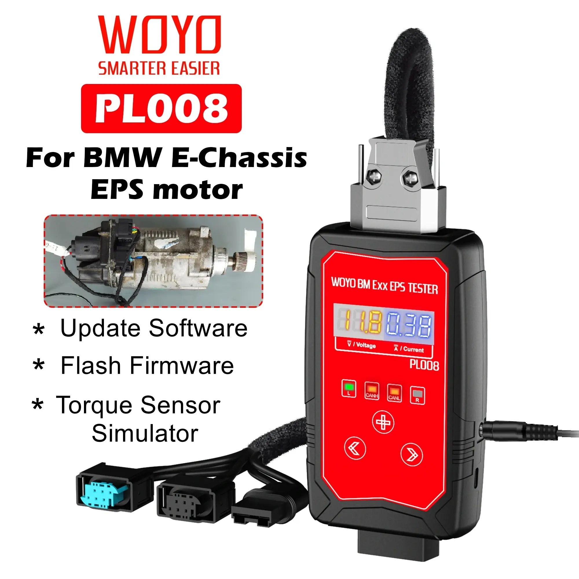 WOYO PL008 Tester EPS do BMW E81 E82 E84 E88 E89 E90 E91 E93, symuluj czujnik momentu obrotowego CAN Activator