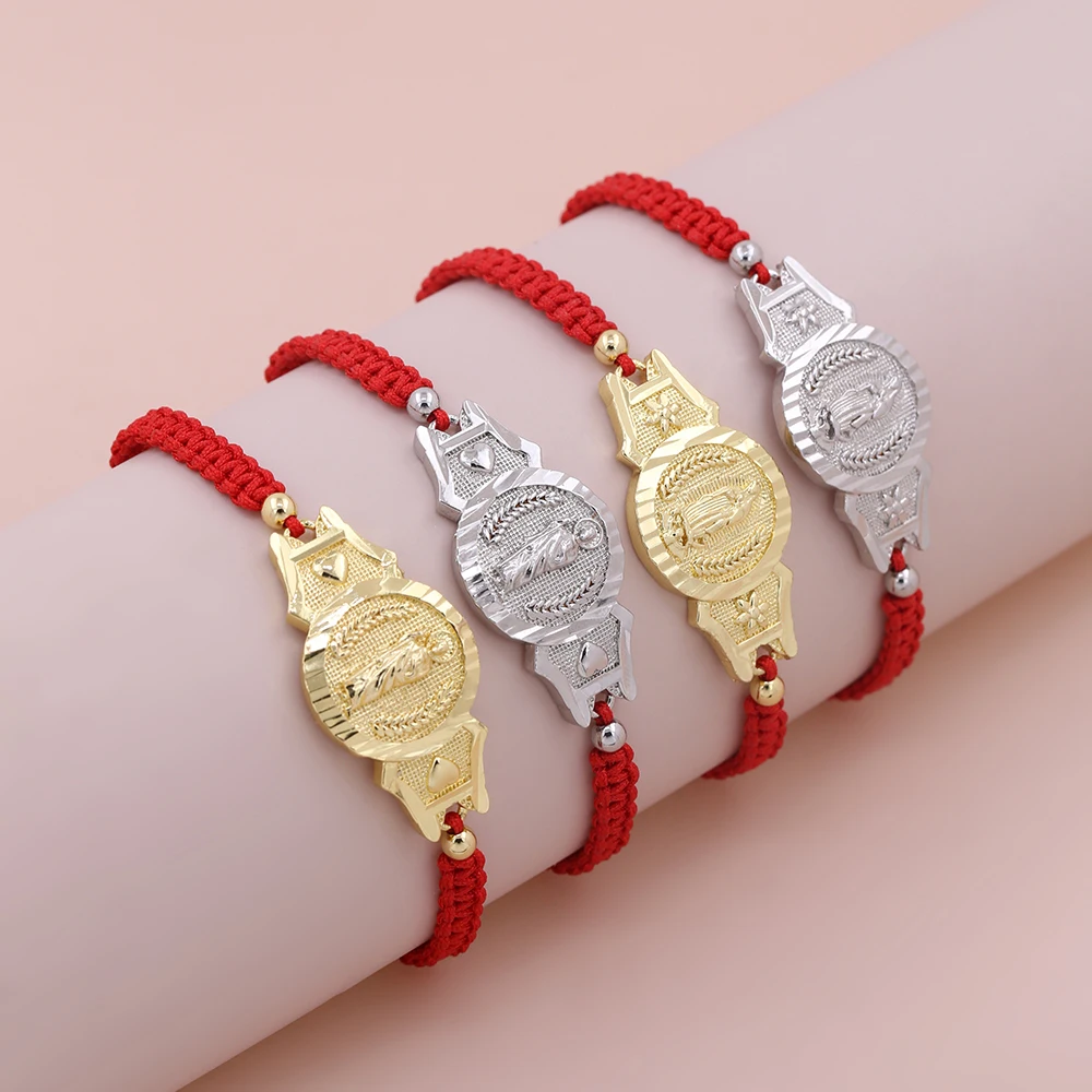 Religious Gold Plated Virgin Gold CZ Charms Gold Beads  Adjustable Bracelet For Men And Women New Design High Quality Jewelry 