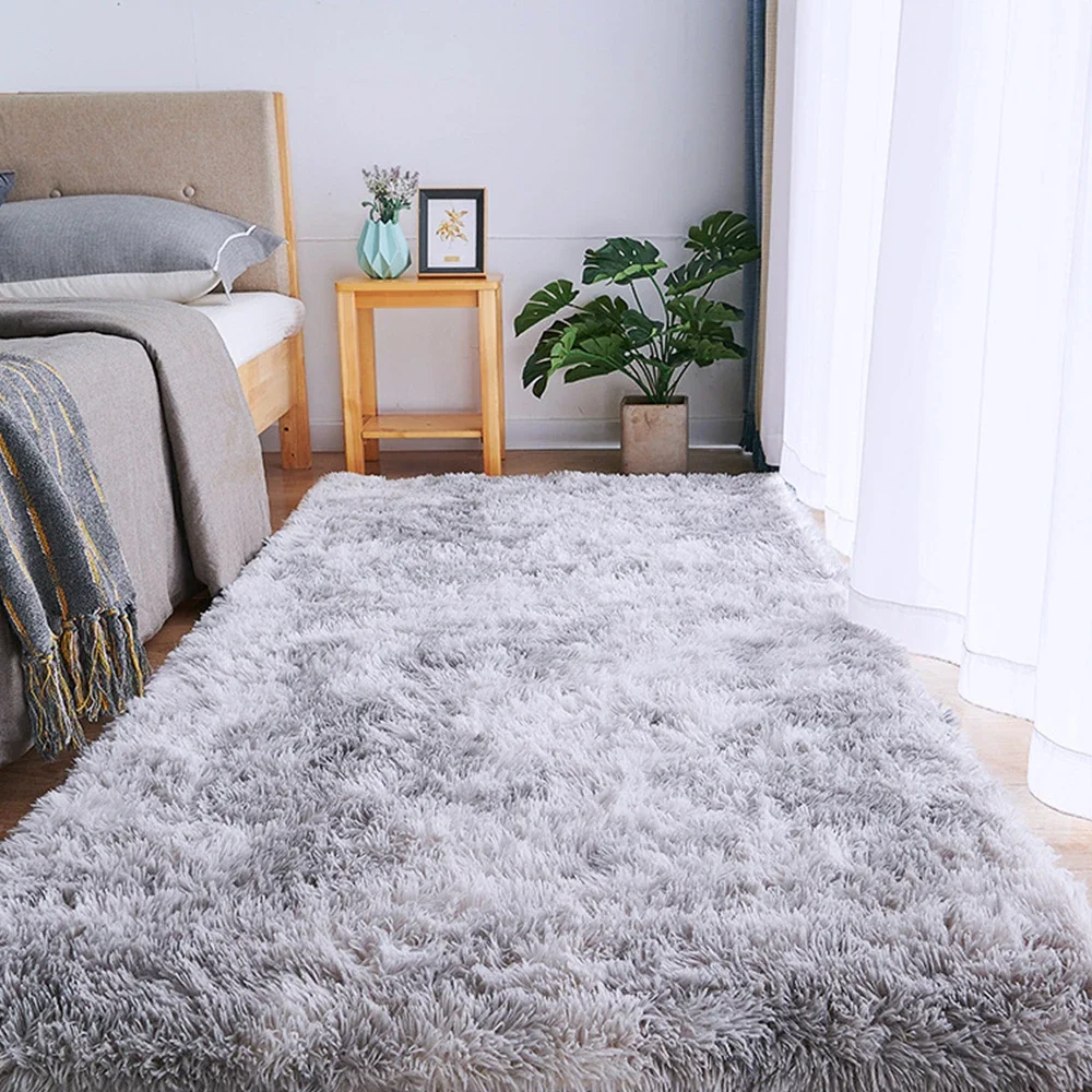Nordic Ins Zijden Haar Tie-Dye Tapijt Moderne Eenvoudige Slaapkamer Bed Deken Huis Woonkamer Meisje Kamer Pluche Deken Vloermat