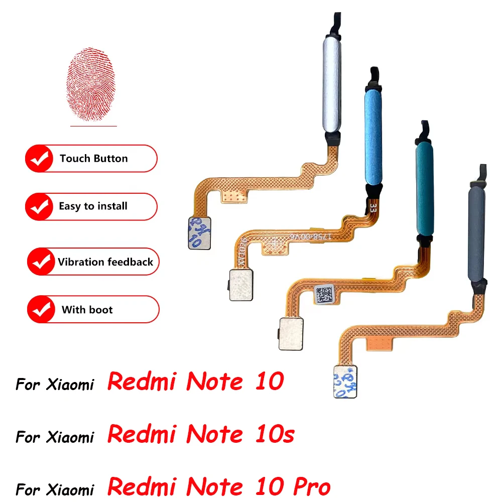 Home Button FingerPrint Touch ID Sensor Flex Cable Ribbon Replacement Parts For Xiaomi Redmi Note 10 Pro Note 10 5G Note 10s