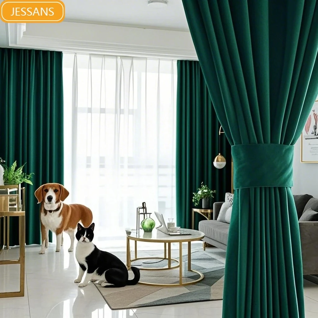 

New Retro Dark Green Velvet Curtains for Bedroom Living Room French Window Window Stage Decoration Finished Partition Curtain