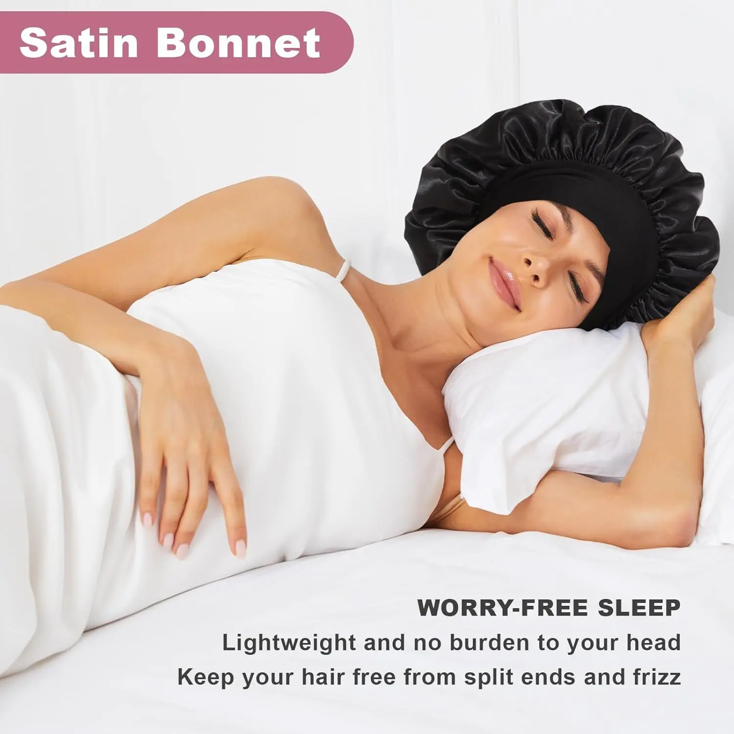 Women's Satin Solid Bonnets Wide-brimmed Night Sleeping Bathing Hat Unisex Head Wrap Elastic Band Cap Hair Care Bonnet