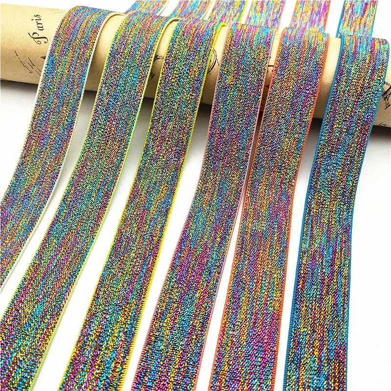 25mm Gillter Rubbeer Band Colorful Hot Stamping Elastic Bands DIY Webbing Apparel Bags Sewing Accessories 2.5cm 1yard