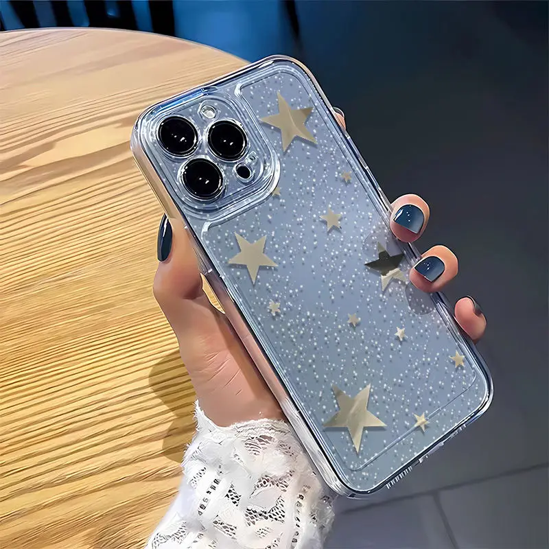 Full Screen Of Small Stars Phone Case For iPhone 16 15 14 13 12 11 Pro Max XR XS MAX 7 8 PLUS MINI Y2K Shockproof Clear Cover