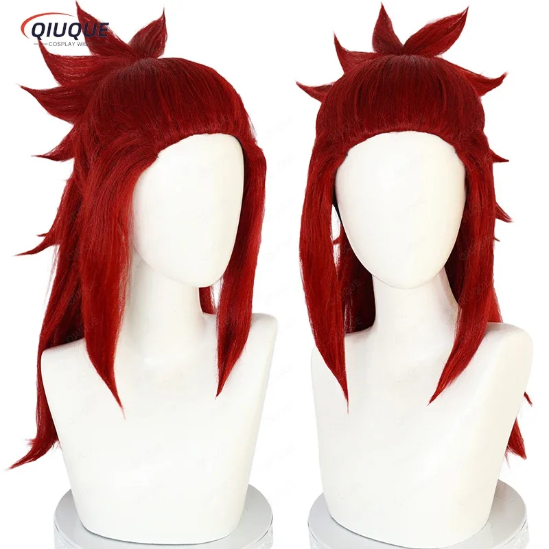 Anime Renji Abarai Cosplay Wig Long Dark Red With Ponytail Heat Resistant Synthetic Hair Party Play Wigs   Wig Cap