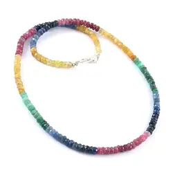 Natural Multi sapphire faceted Roundelle 4-5mm,18 Inches, AAA QUALITY Necklace