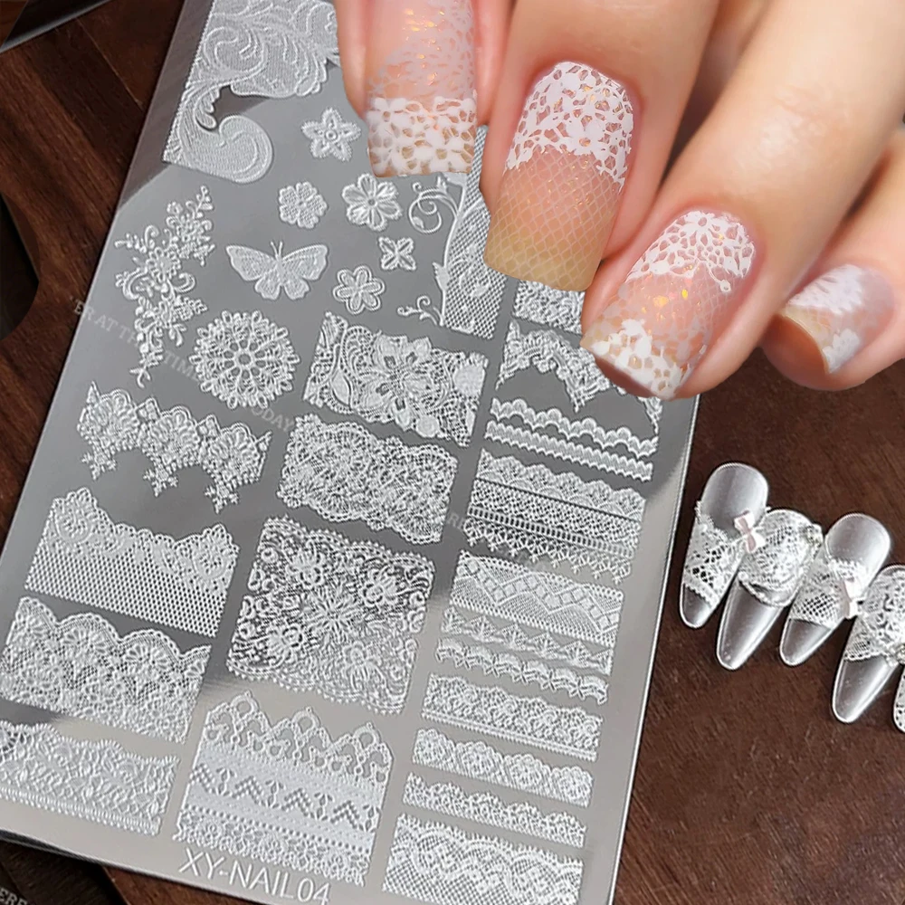 

1pcs Vintage Lace Nail Stamping Plate Floral Butterfly French Lace Nail Art Template Stainless Steel Nail Stamp Transfer Tools